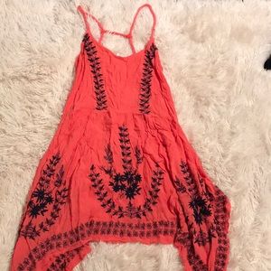 Free People coral pink dress with navy blue stitch
